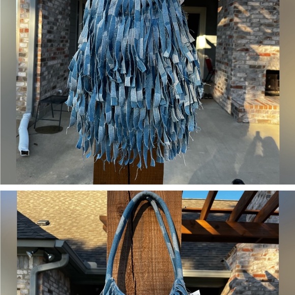 NWT! Denim Boho Patchwork Fringe Soft Hand Shoulder Bag - Picture 5 of 5